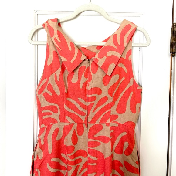 Donna Morgan Abstract Coral Dress Linen Tan 6 - Picture 2 of 7